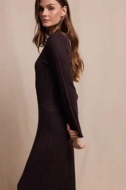 Slowlove Vestido Perkins canalé Marr&oacute;n oscuro Clearance