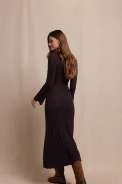 Slowlove Vestido Perkins canalé Marr&oacute;n oscuro Clearance