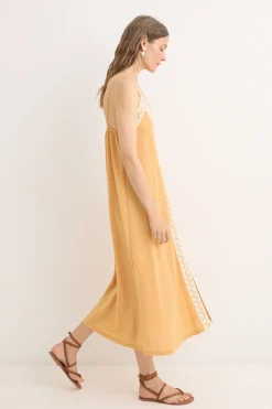 Cortefiel Vestido puntilla algodón contraste Amarillo Hot