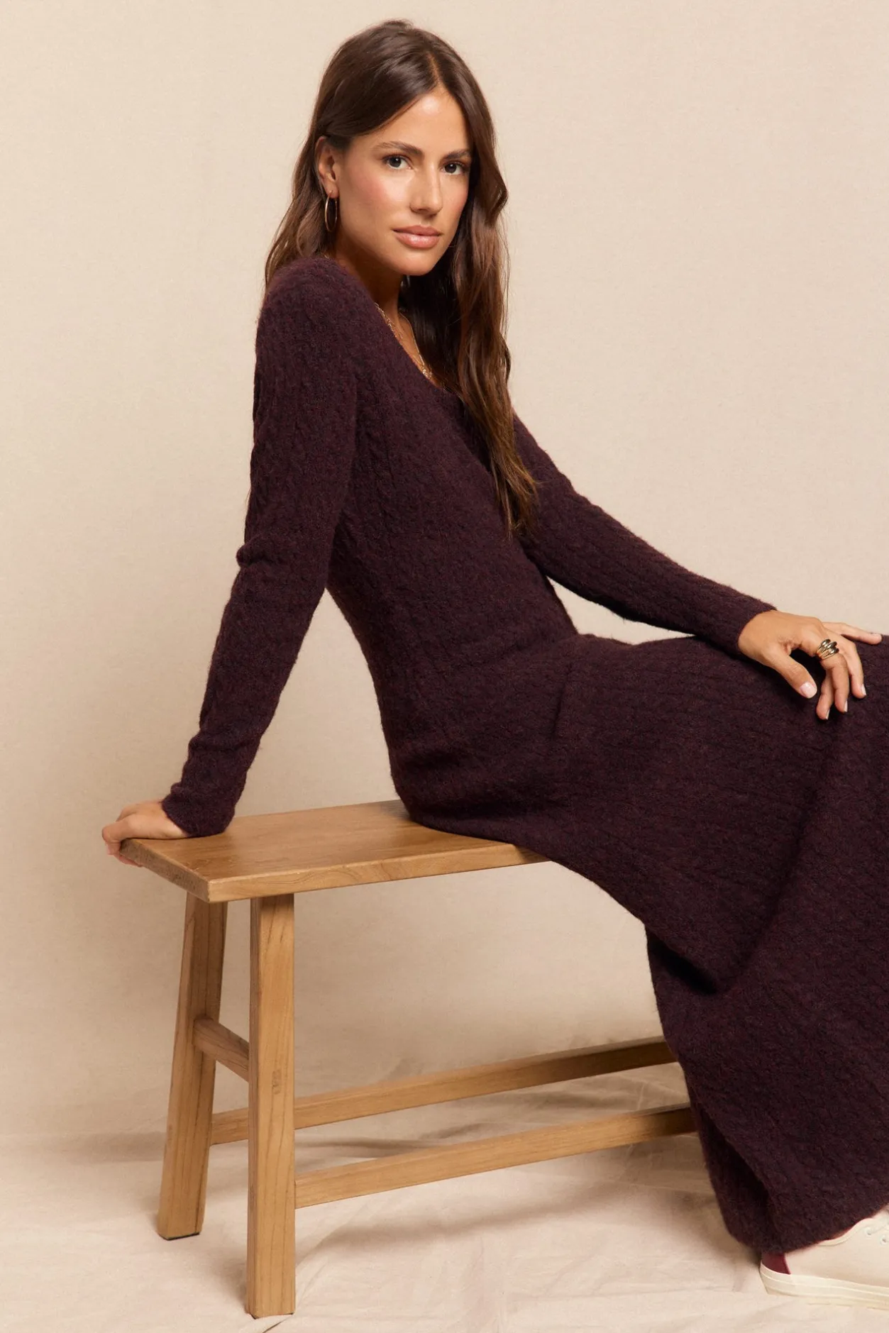 Slowlove Vestido punto aranés Granate Clearance