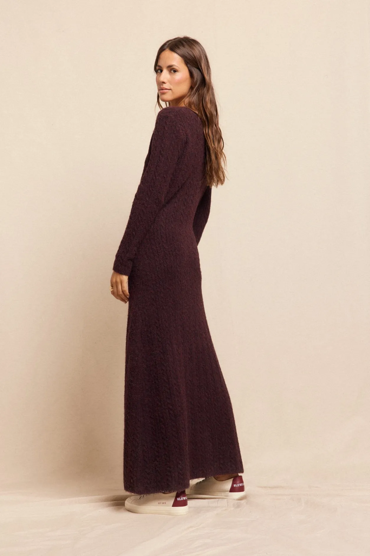 Slowlove Vestido punto aranés Granate Clearance