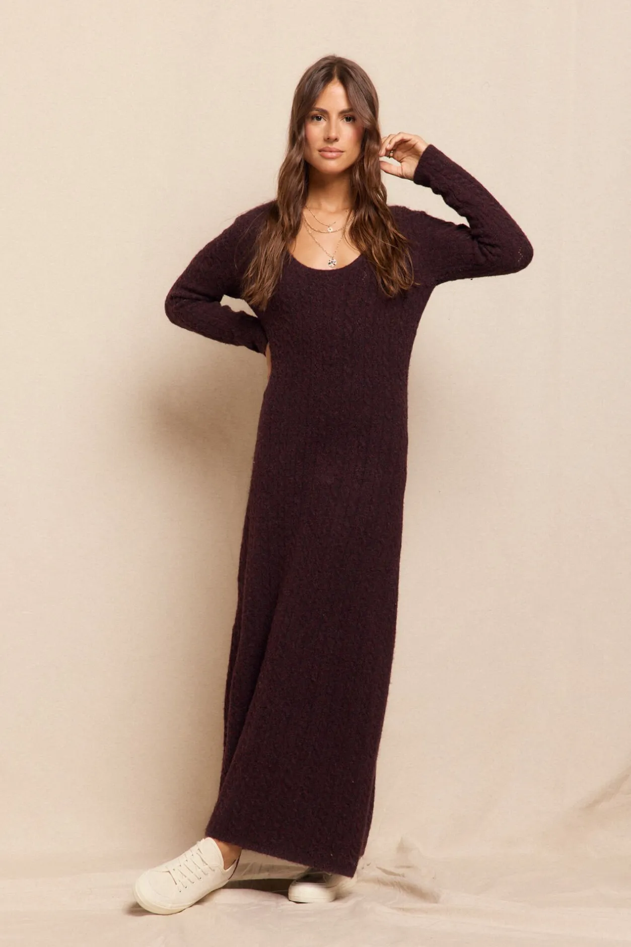 Slowlove Vestido punto aranés Granate Clearance