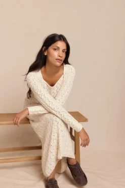 Slowlove Vestido punto calado multicolor Marfil Sale