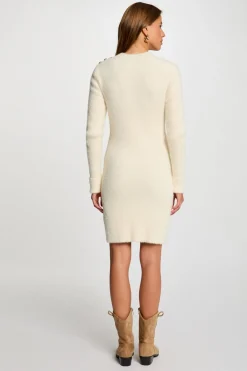 Morgan Vestido punto corto ajustado Marfil Sale