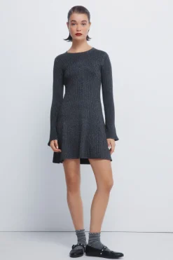 Springfield Vestido punto corto canalé gris Online