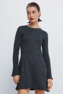 Springfield Vestido punto corto canalé gris Online