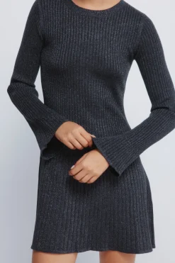 Springfield Vestido punto corto canalé gris Online