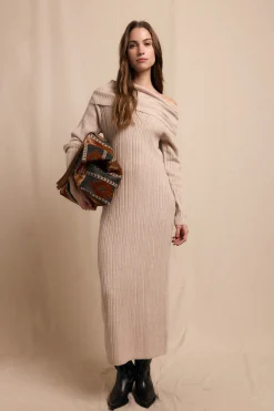 Slowlove Vestido punto cuello amplio Beige Best