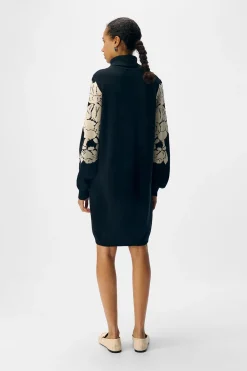 Object Vestido punto estampado Negro Sale