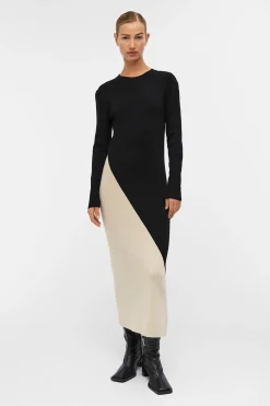 Object Vestido punto largo bicolor Negro Clearance
