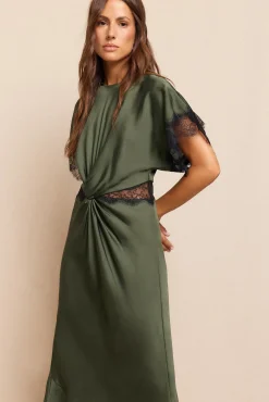 Slowlove Vestido Satinado Verde oscuro Clearance