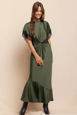 Slowlove Vestido Satinado Verde oscuro Clearance