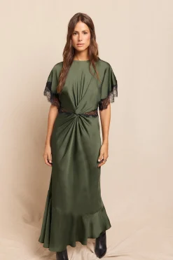 Slowlove Vestido Satinado Verde oscuro Clearance
