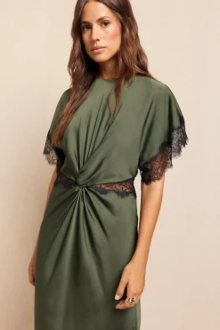 Slowlove Vestido Satinado Verde oscuro Clearance
