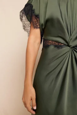 Slowlove Vestido Satinado Verde oscuro Clearance