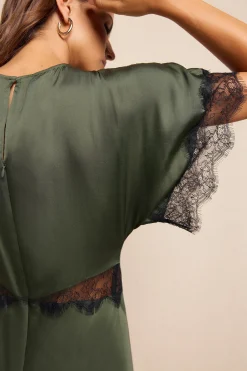 Slowlove Vestido Satinado Verde oscuro Clearance