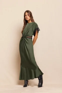 Slowlove Vestido Satinado Verde oscuro Clearance
