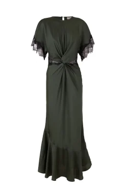 Slowlove Vestido Satinado Verde oscuro Clearance