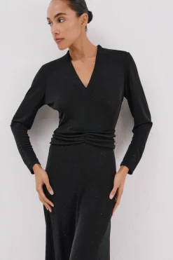 Cortefiel Vestido satinado brillos Negro Hot