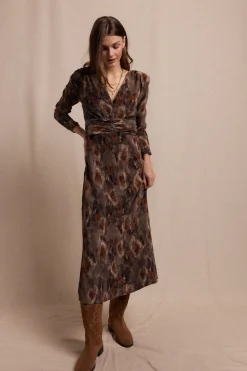 Slowlove Vestido textura elastico Estampado marr&oacute;n Clearance