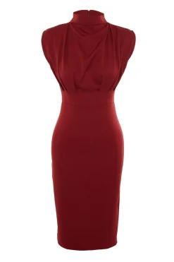 Trendyol Vestido tubo midi burdeos Hot
