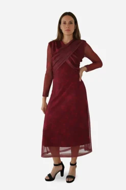 Cuplé Vestido tul estampado flores Estampado granate Online