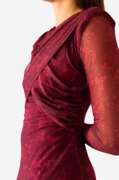 Cuplé Vestido tul estampado flores Estampado granate Online