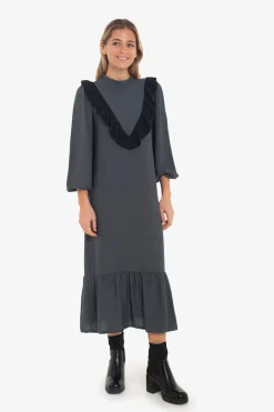 Cuplé Vestido volantes Gris Discount