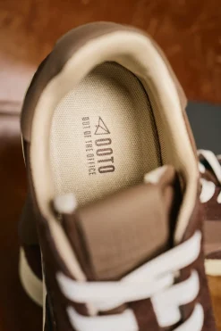 OOTO Zapatilla piel y tejido Marr&oacute;n oscuro Clearance