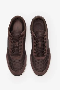 Cortefiel Zapatilla piel y textil Marr&oacute;n oscuro