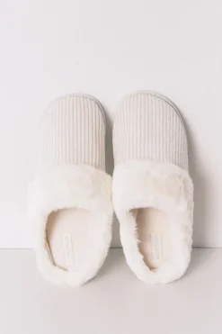 Women'secret Zapatillas casa canalé pelo blanco lurex marfil