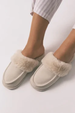 Women'secret Zapatillas casa pelo sintético beige marfil New