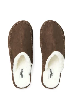 Jack & Jones Zapatillas de casa mule con borrego marr&oacute;n New