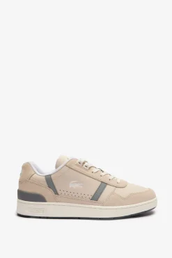 Lacoste Zapatillas de piel T-Clip para hombre Beige