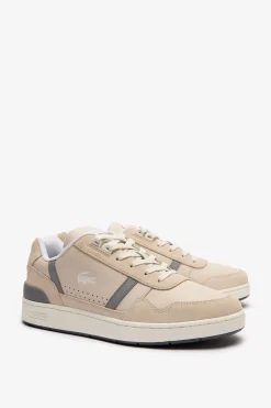 Lacoste Zapatillas de piel T-Clip para hombre Beige