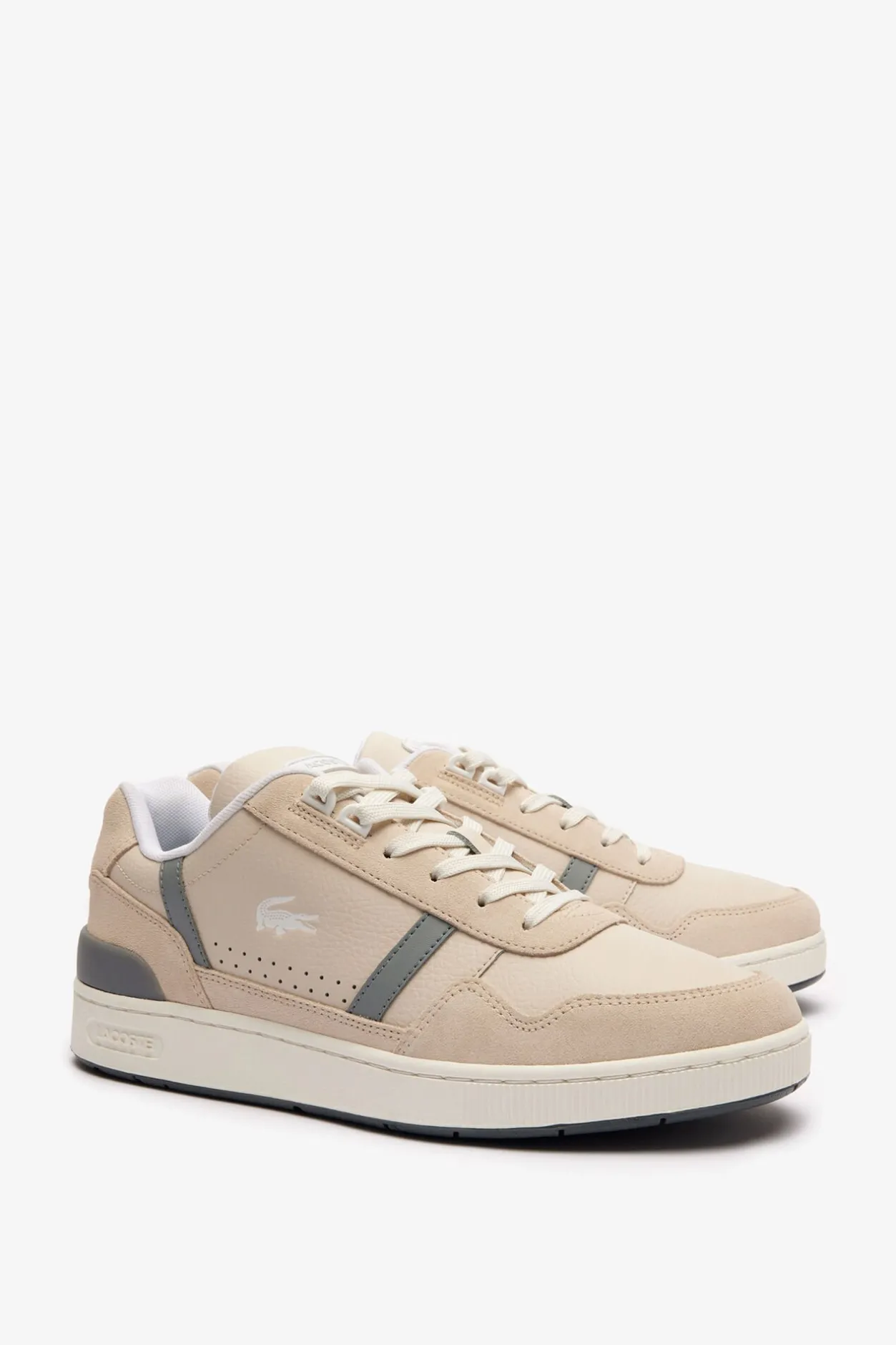Lacoste Zapatillas de piel T-Clip para hombre Beige