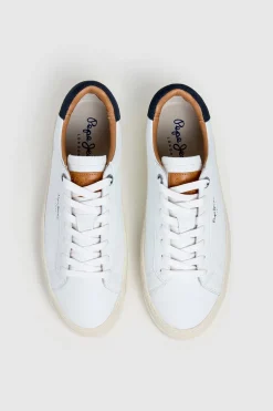 Pepe Jeans Zapatillas Piel Con Detalles En Ante blanco Discount