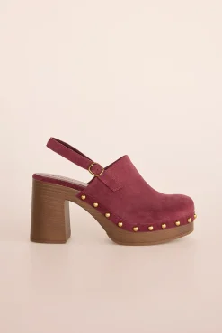 Slowlove Zueco tacón serraje Vino